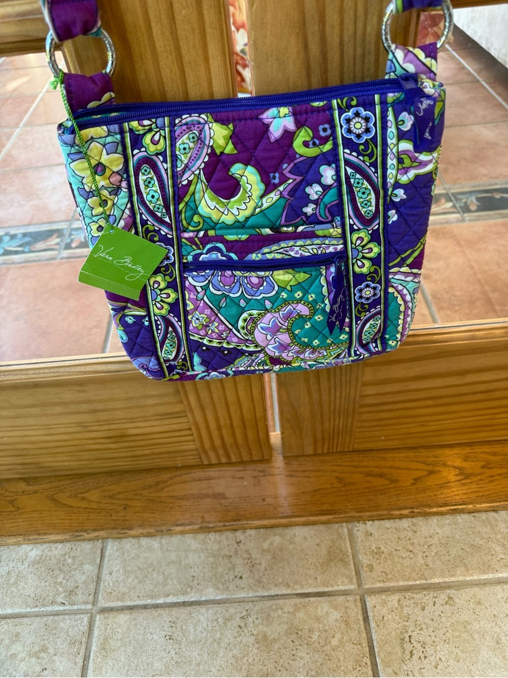 Vera Bradley Purple Paisley Quilted Crossbody with Teal & Lime Accents